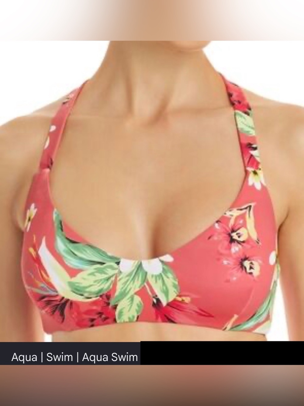 NWT AQUA Swim Womens Coral Floral Printed Swim Bikini Top, Size Medium, NWT